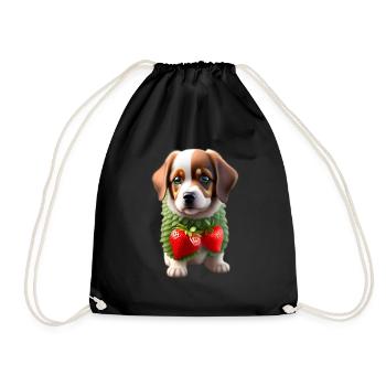 Dog with strawberries - Drawstring Bag - black - Front