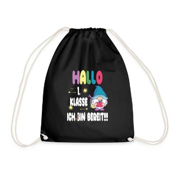lustiges T-Shirt für den Schulstart - Hallo - Turnbeutel - Schwarz - Vorne