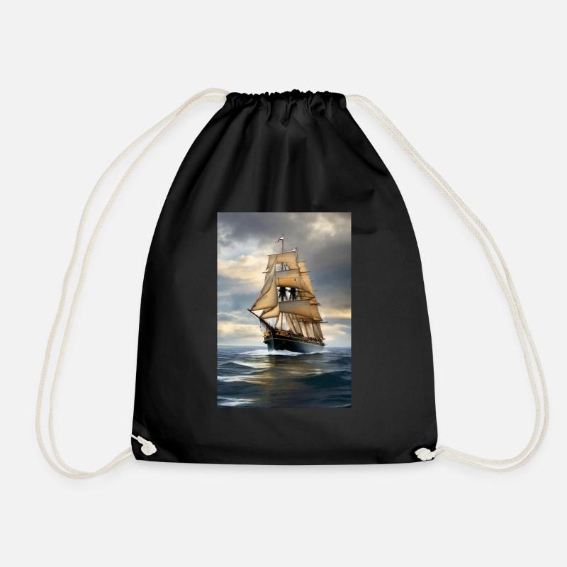 Segelschiff - Turnbeutel - Schwarz