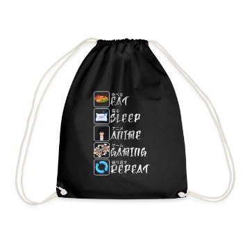 Anime & Gaming Lifestyle - 'Eat, Sleep, Anime - Drawstring Bag - black - Front