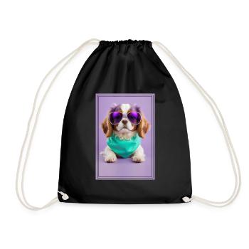 Cute cavalier puppy with sunglasses - Drawstring Bag - black - Front
