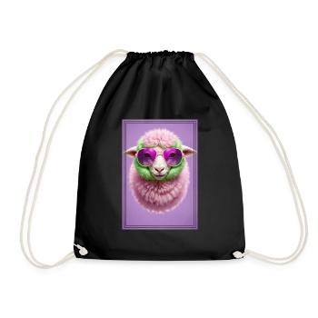Cute sheep with sunglasses - Drawstring Bag - black - Front