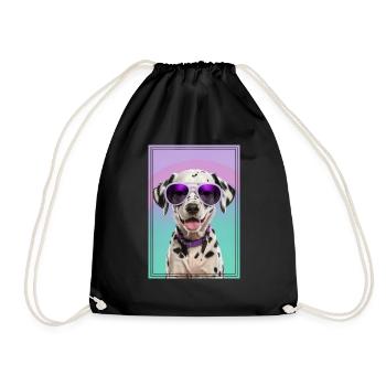 Cute dalmatian puppy with sunglasses - Drawstring Bag - black - Front