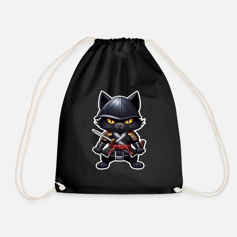 Ninja Cat - Samurai Kitten - Drawstring Bag - black