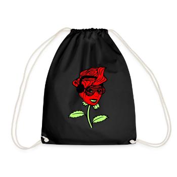 Woman DJ Rose Flower Pretty Female Face - Drawstring Bag - black - Front
