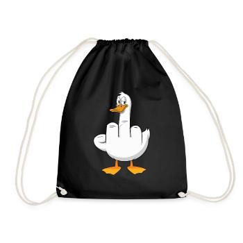 Middle Finger Duck Cheeky Duck with Humor - Drawstring Bag - black - Front