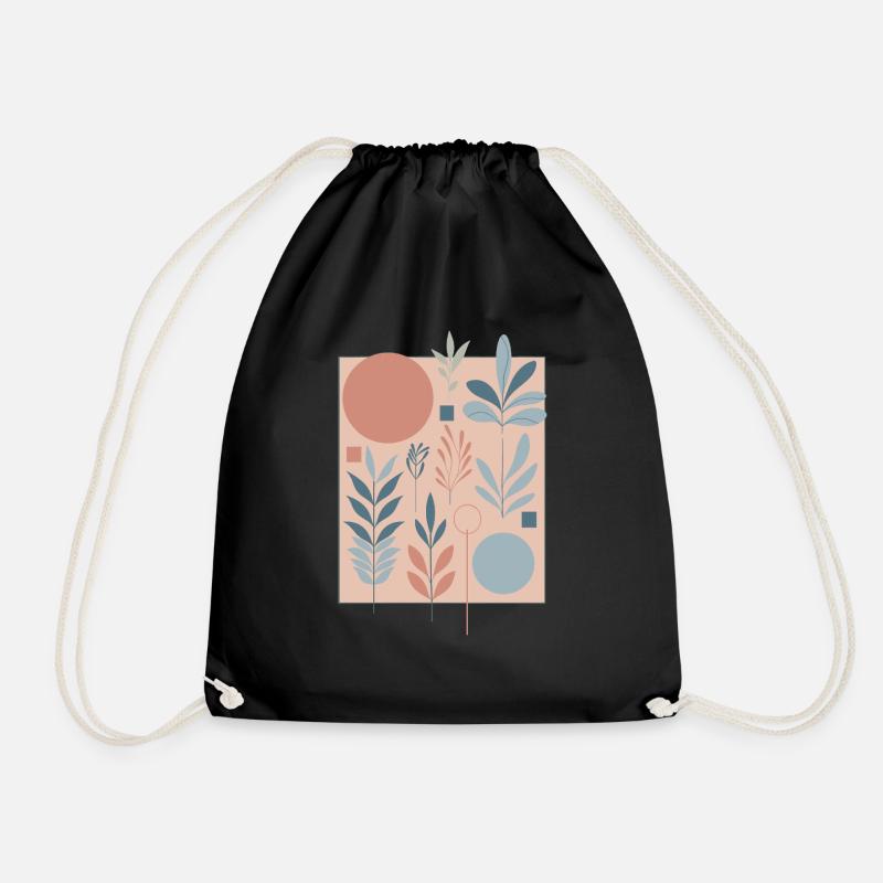 Pastel Pattern Abstract Shapes Art Garden Nature - Drawstring Bag - black