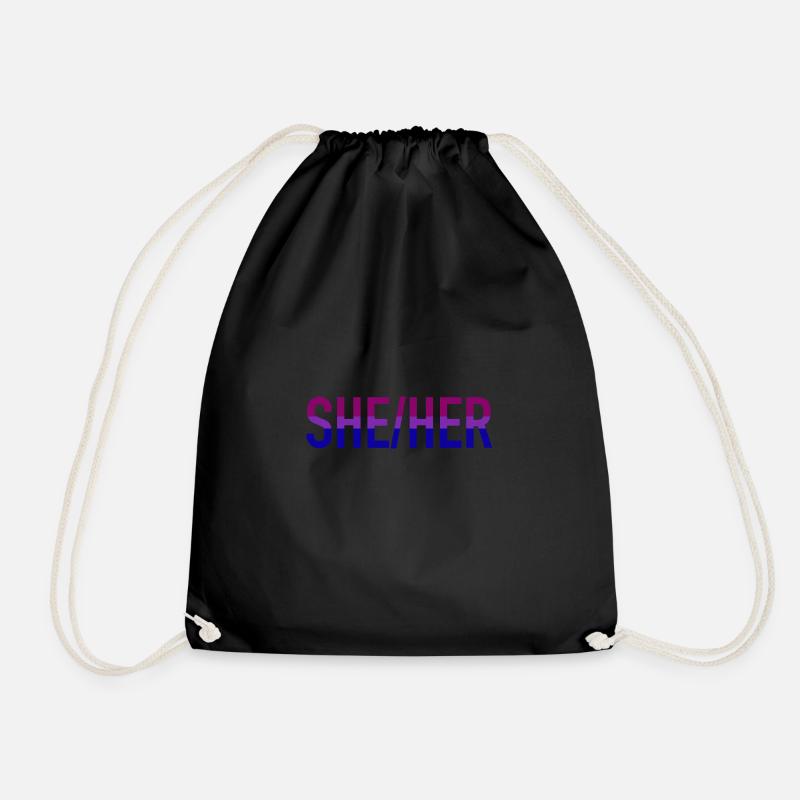 She Her Pronoun Bi Pride Gift LGBT Bisexual - Drawstring Bag - black