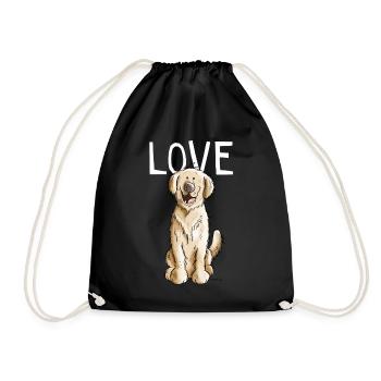 I Love Golden Retriever - Hund - Comic - Geschenk - Turnbeutel - Schwarz - Vorne