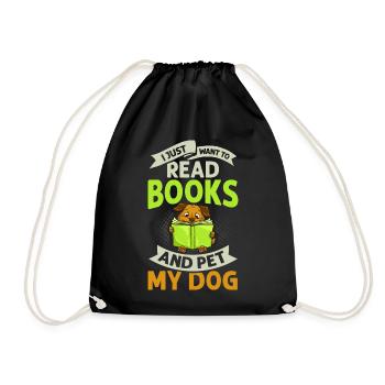 Buch Hund Lesender Bücherwurm Bibliothekar Leser - Turnbeutel - Schwarz - Vorne