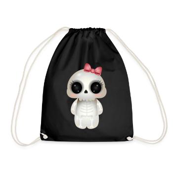 niedlicher Skull mit rosa Schleife - Turnbeutel - Schwarz - Vorne