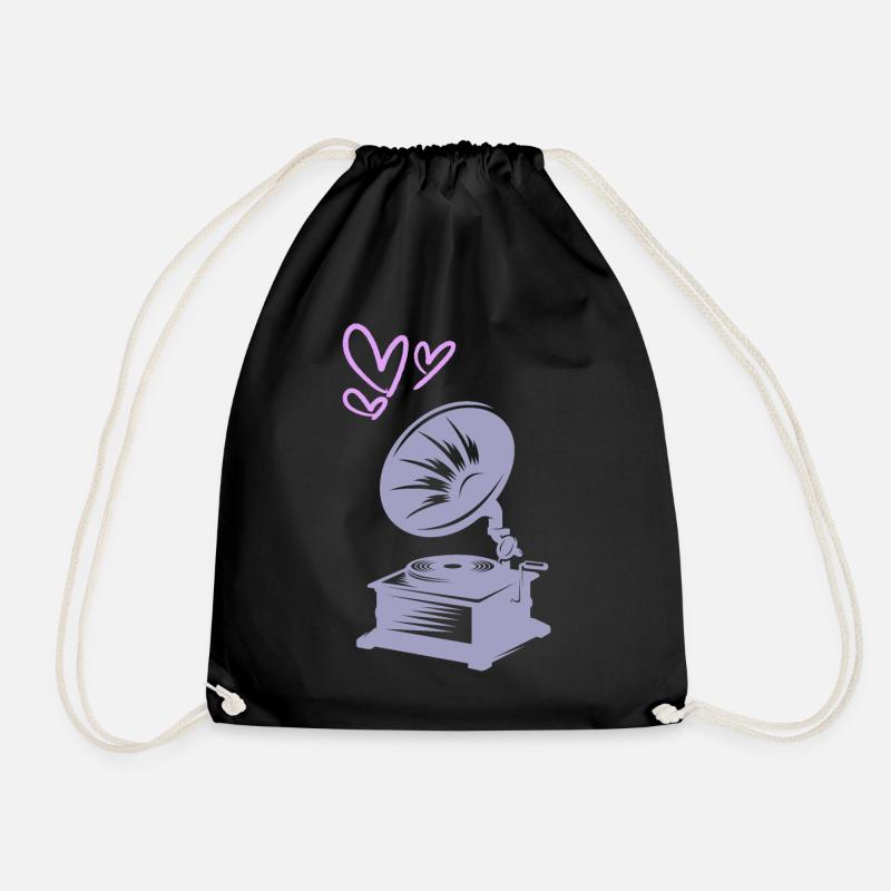 Music Vintage Gramophone - Drawstring Bag - black