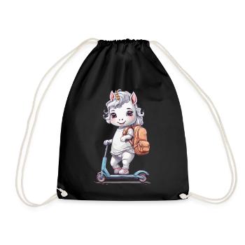 Einhorn Schüler Schulkind mit Roller Schule Design - Turnbeutel - Schwarz - Vorne