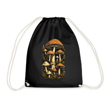 Retro Forest Mushrooms Aesthetics Mushroom Design - Drawstring Bag - black - Front