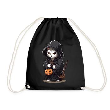 Kawaii Magician Cat Halloween Spell Magic Cats - Drawstring Bag - black - Front