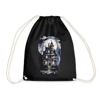 Mystic Witch House Halloween Vintage Full Moon - Drawstring Bag - black - Front