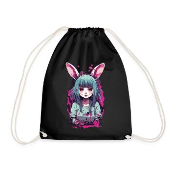 Kemonomimi Bunny Anime Pastel Goth Kawaii Girl - Drawstring Bag - black - Front