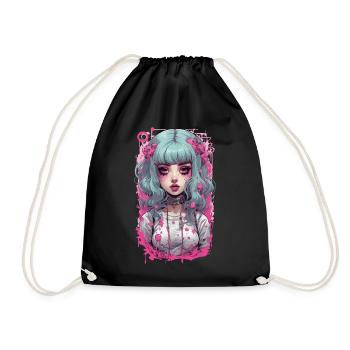 Kawaii Psycho Goth Girl Pastel Aesthetic Design - Drawstring Bag - black - Front