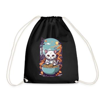 Kawaii Katze Liebt Japanische Ramen Nudelsuppe - Turnbeutel - Schwarz - Vorne