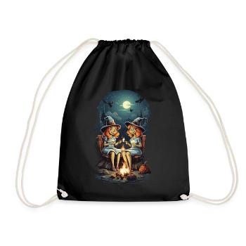 Funny Witches Spell Campfire Halloween Cartoon - Drawstring Bag - black - Front