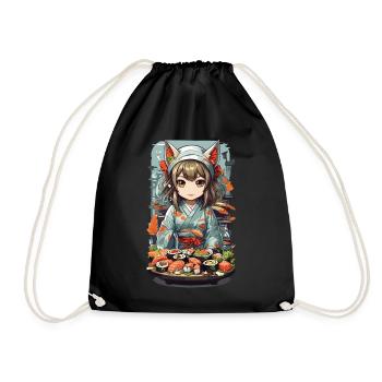 Kawaii Anime Sushi Meisterin mit Katzenohren - Turnbeutel - Schwarz - Vorne