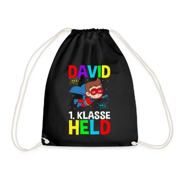 Schulkind David 1. Klasse Held - Turnbeutel - Schwarz - Vorne