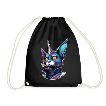 Psychedelisches Motiv Einhorn Katze - Turnbeutel - Schwarz - Vorne