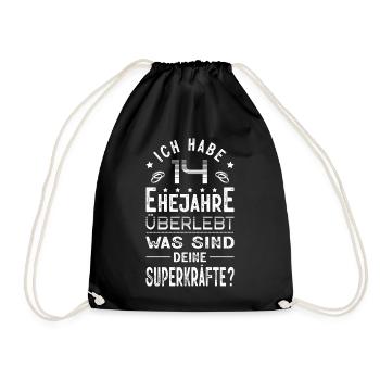 Hochzeitsgeschenk 14 Jahre Ehe Hochzeitstag - Turnbeutel - Schwarz - Vorne