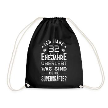 Hochzeitsgeschenk 32 Jahre Ehe Hochzeitstag - Turnbeutel - Schwarz - Vorne
