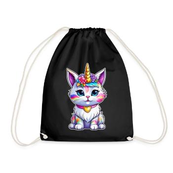 Chat licorne mignon - Sac de sport léger - noir - Devant