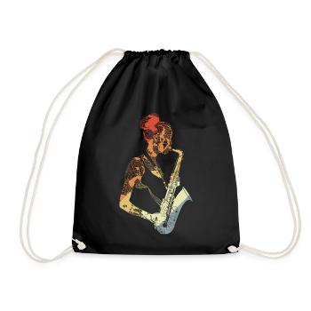 Saxophonist Drawing Vintage - Drawstring Bag - black - Front