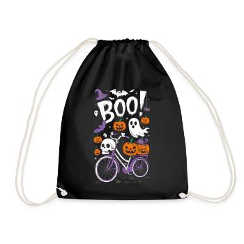 Spooky Halloween Bicycle Theme - Drawstring Bag - black - Front