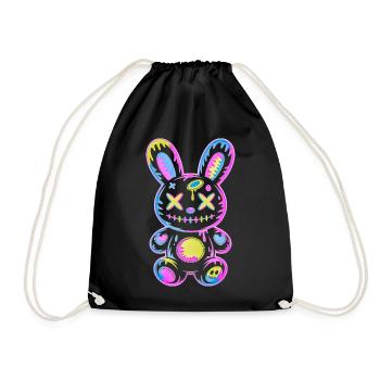 Creepy Cute Kawaii Bunny Neon Gothic Grunge - Drawstring Bag - black - Front