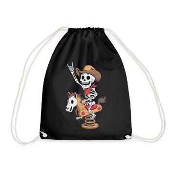 Skeleton cowboy on playground horse in retro style - Drawstring Bag - black - Front