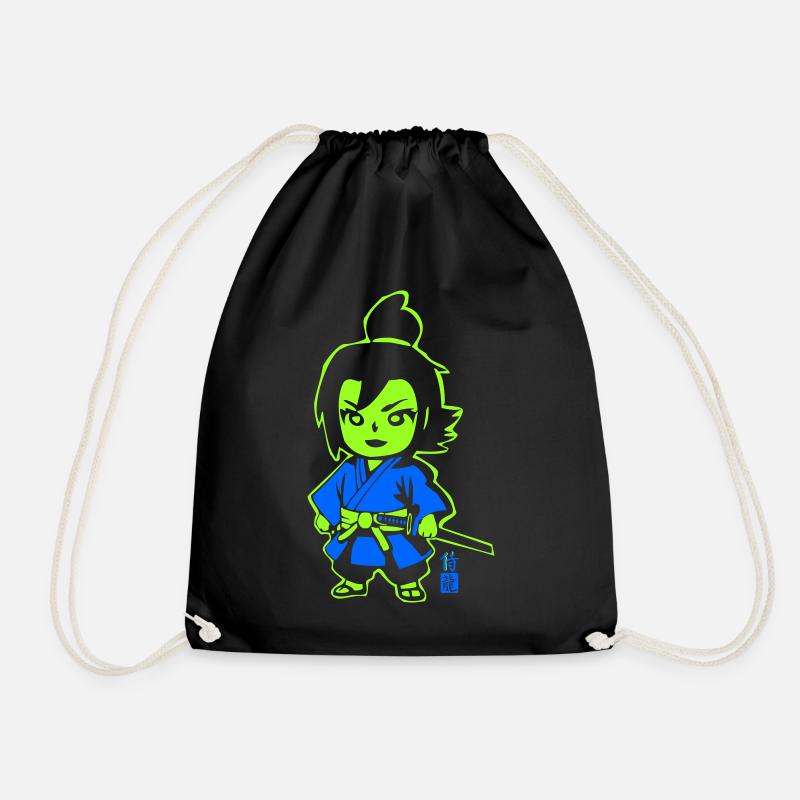Neon Ninja Chibi in Kimono - Drawstring Bag - black