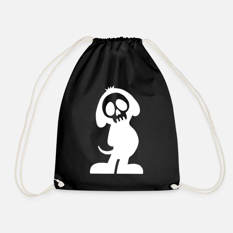White Dog Skull and Silhouette - Drawstring Bag - black