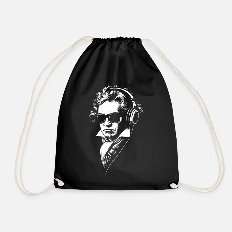 Retro DJ Beethoven Gesicht Porträt - Turnbeutel - Schwarz