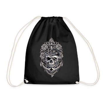 Navy Totenkopf Anker Gothic Totenschädel - Turnbeutel - Schwarz - Vorne