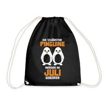 July Birthday Penguin Saying Funny - Drawstring Bag - black - Front