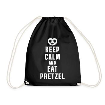 Keep Calm and Eat Pretzel - Funny Brezel - Drawstring Bag - black - Front