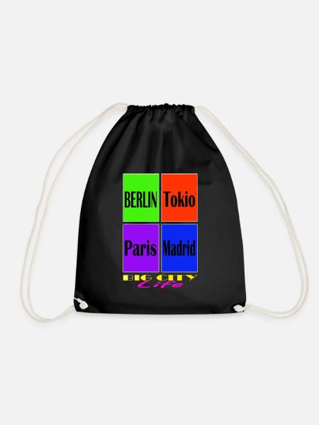 Berlin Tokyo Paris Madrid Big City Life - Drawstring Bag - black