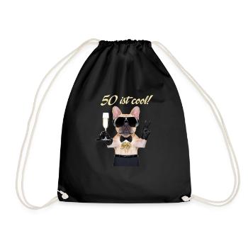 FUN - Geburtstag Hund Bulldog cool 50 Geschenk - - Turnbeutel - Schwarz - Vorne