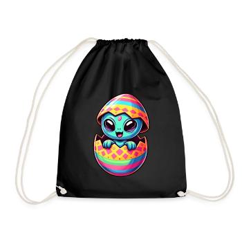 Colorful Alien Easter Egg Hatching Design - Drawstring Bag - black - Front