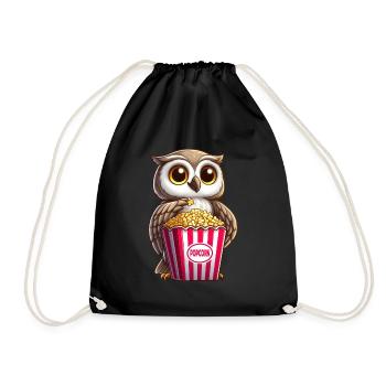 Owl with popcorn at the cinema movie night - Drawstring Bag - black - Front
