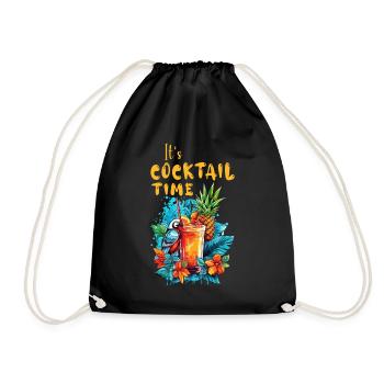 Cocktail Summer Pineapple Macaw Parrot Flower Holiday - Drawstring Bag - black - Front