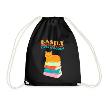 Facilement distrait par les chats et les livres Bücher Katze - Sac de sport léger - noir - Devant