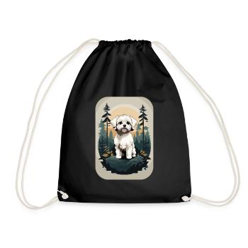 Bichon Havanese Dog in the Forest - Drawstring Bag - black - Front