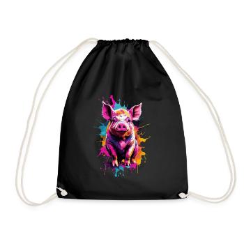 Pig Cool Pig In Colorful and Cool Design - Drawstring Bag - black - Front