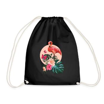 Flamingo and Monstera Deliciosa - Drawstring Bag - black - Front
