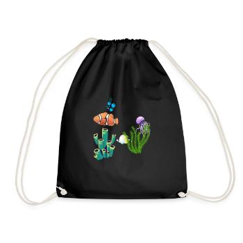 Coral Marine Life Underwater World Jellyfish Fish - Drawstring Bag - black - Front